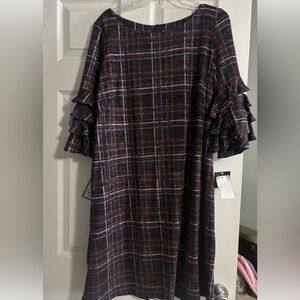 Gabby Skye Plaid Long Sleeve Dress - Purple and Blue